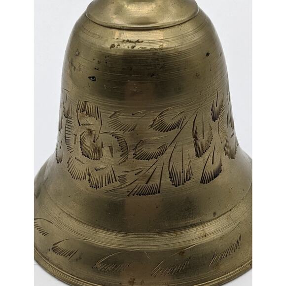 VTG Hand Held Brass w Wood Handle School Dinner Bell 9" India Signal Etched NICE - Picture 5 of 12